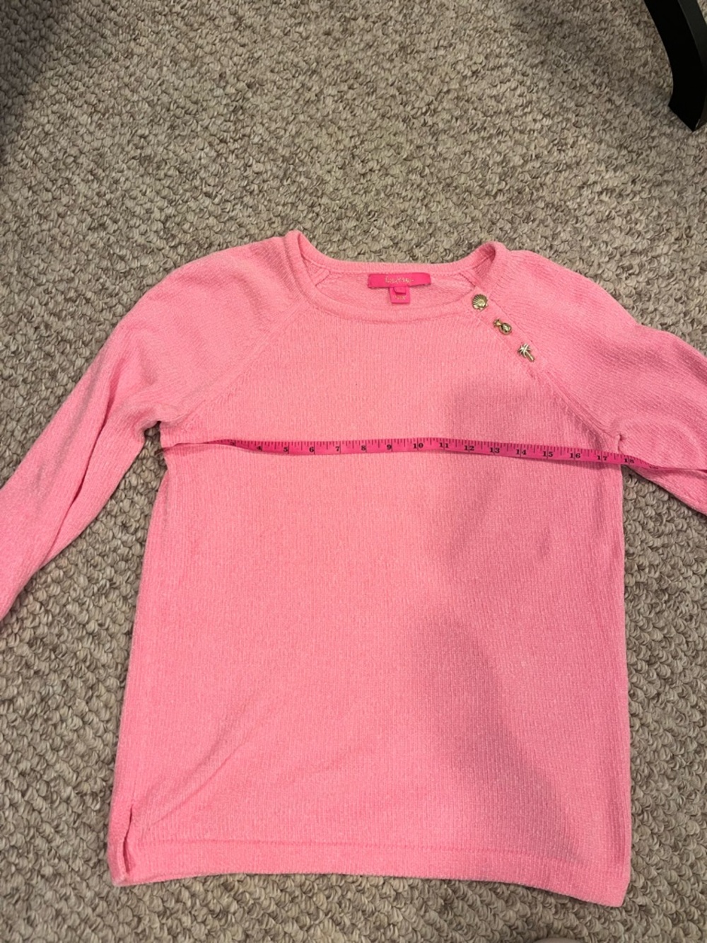 NWOT Lilly Pulitzer Pink Chenille Crewneck with Gold Ascents- small - Picture 4 of 4